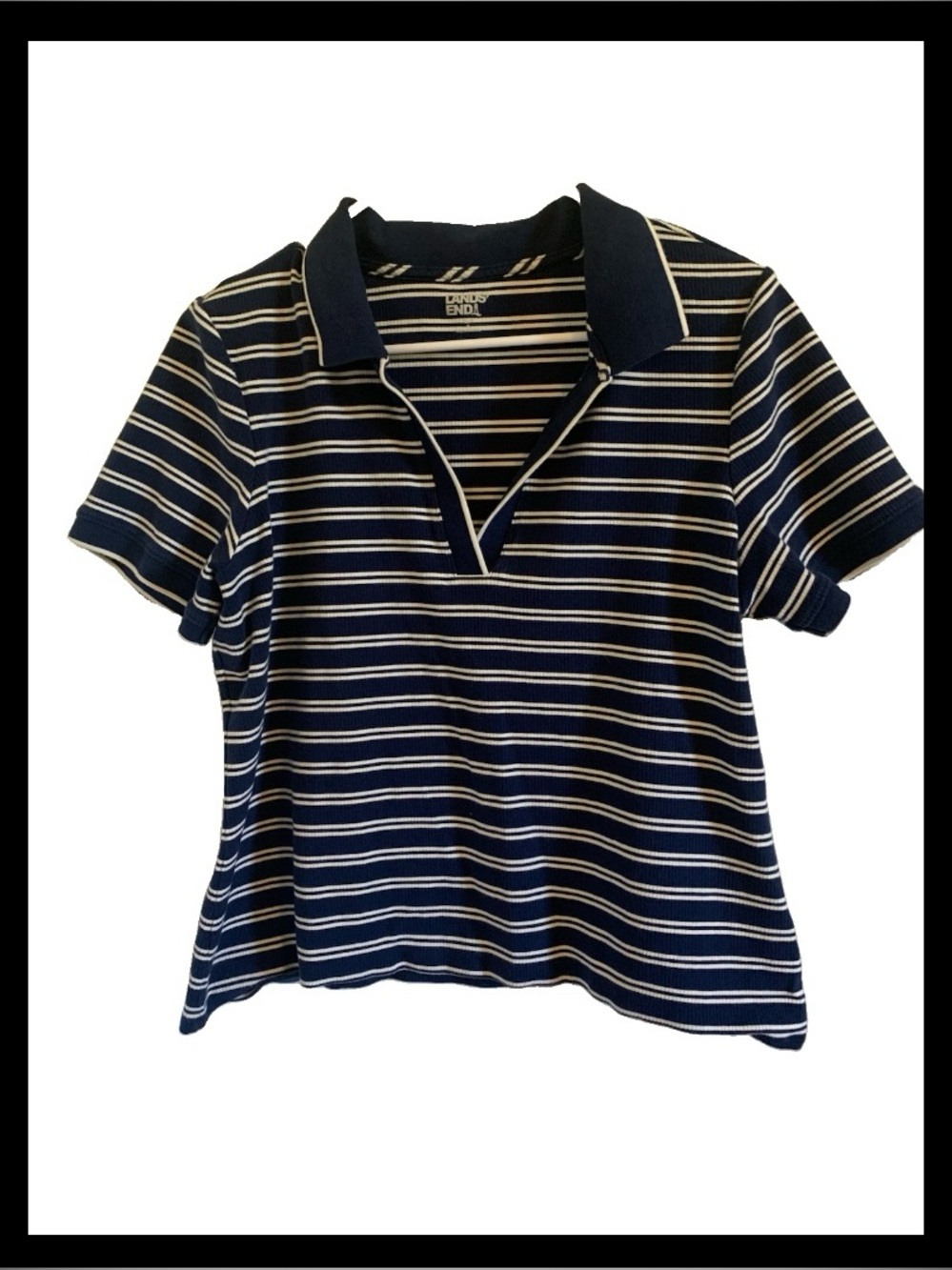 Lands' End Navy & White Striped Polo Crop Top
